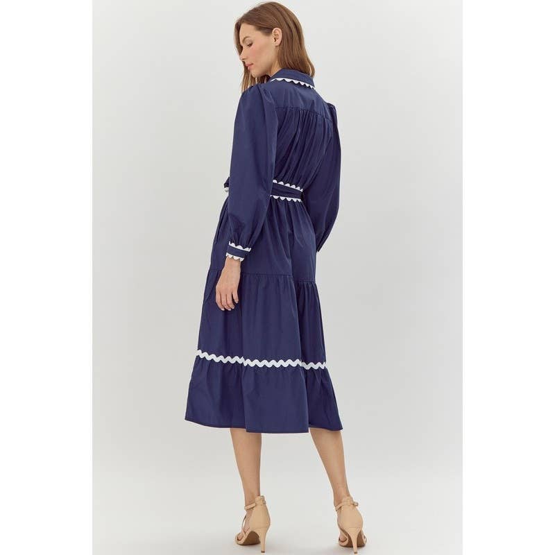 Solid midi dress with Ric Rack