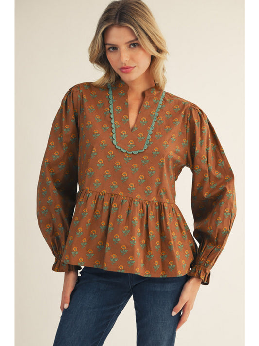 Jodifl Brown Peplum Top
