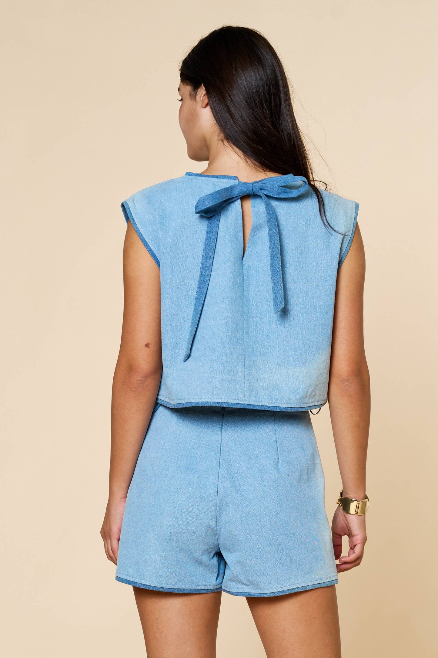 Denim Contrast Top with Wrap Skirt