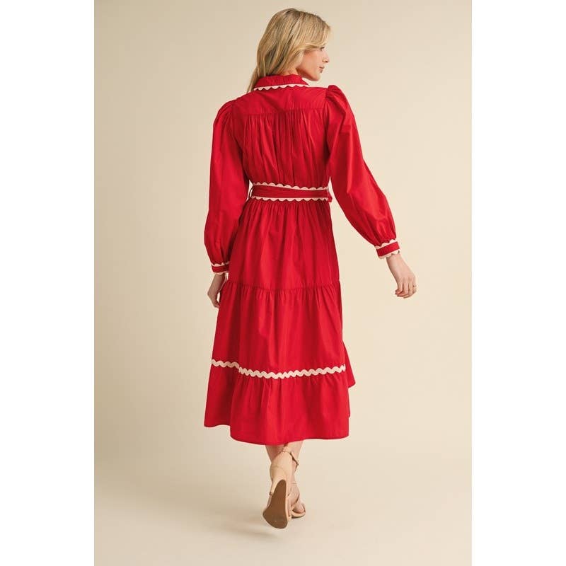 Solid midi dress with Ric Rack