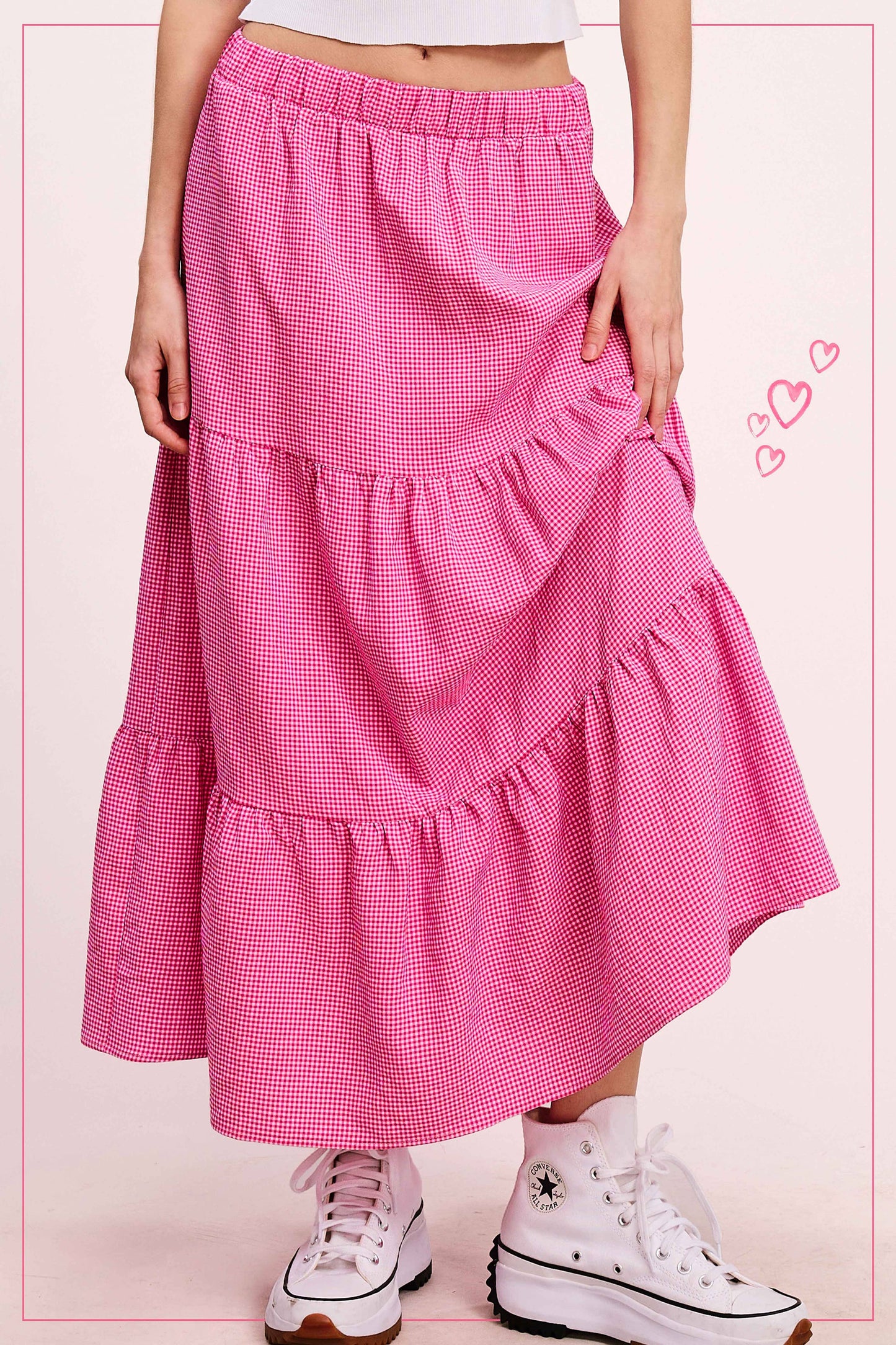 La Miel Gingham Tiered Maxi Skirt With Side Pockets