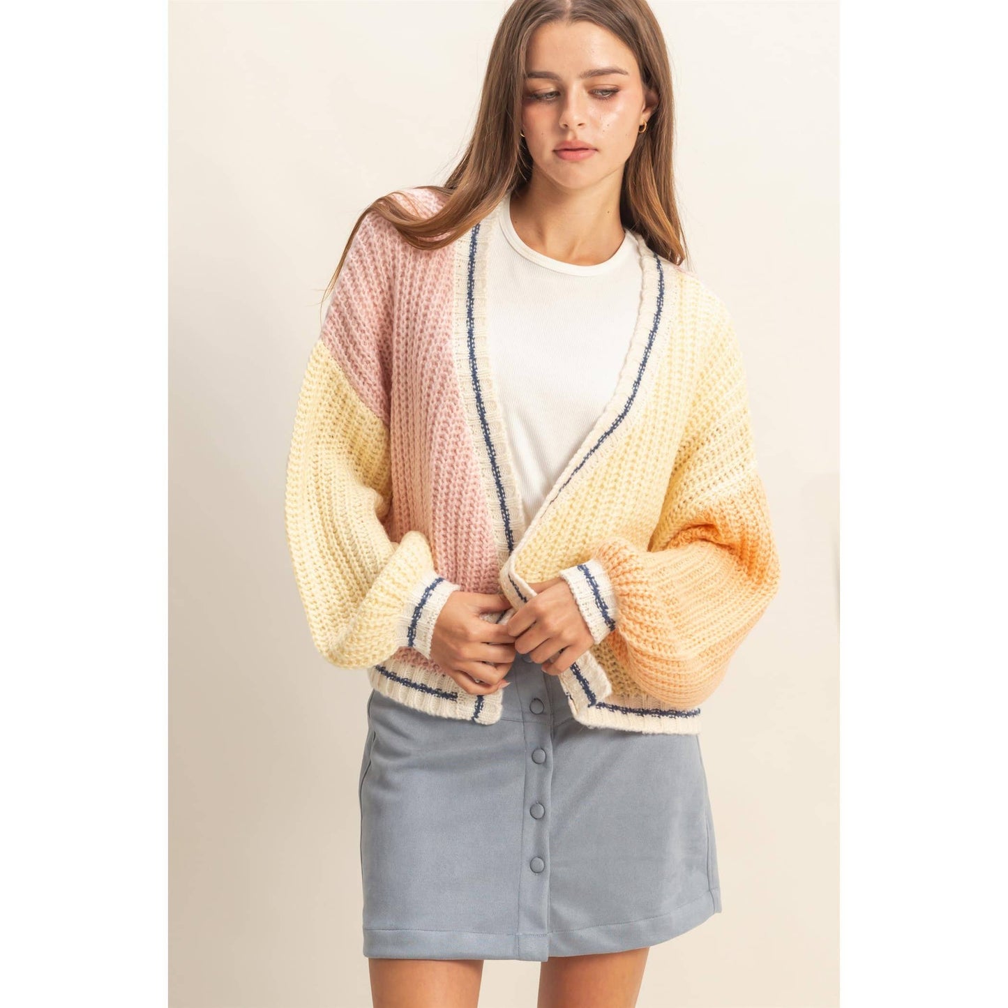 Oversized Color Block Cardigan