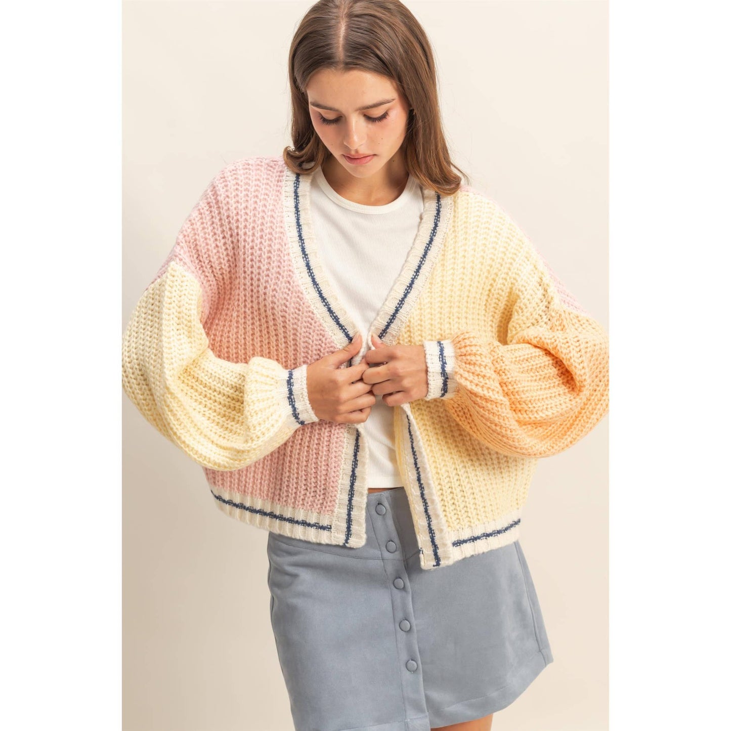 Oversized Color Block Cardigan
