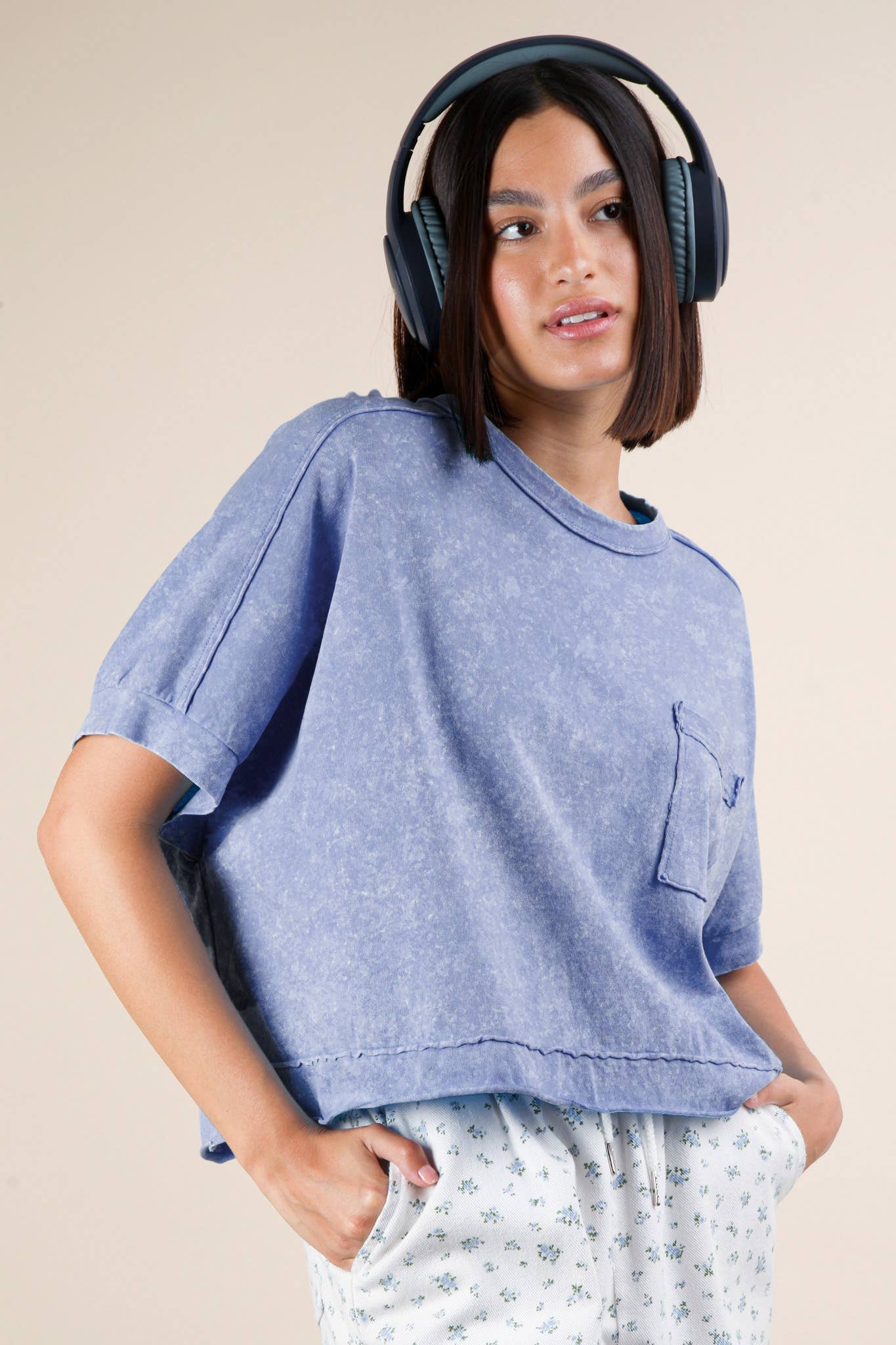 Mineral Washed Oversized Crop Comfy Knit Top Pink