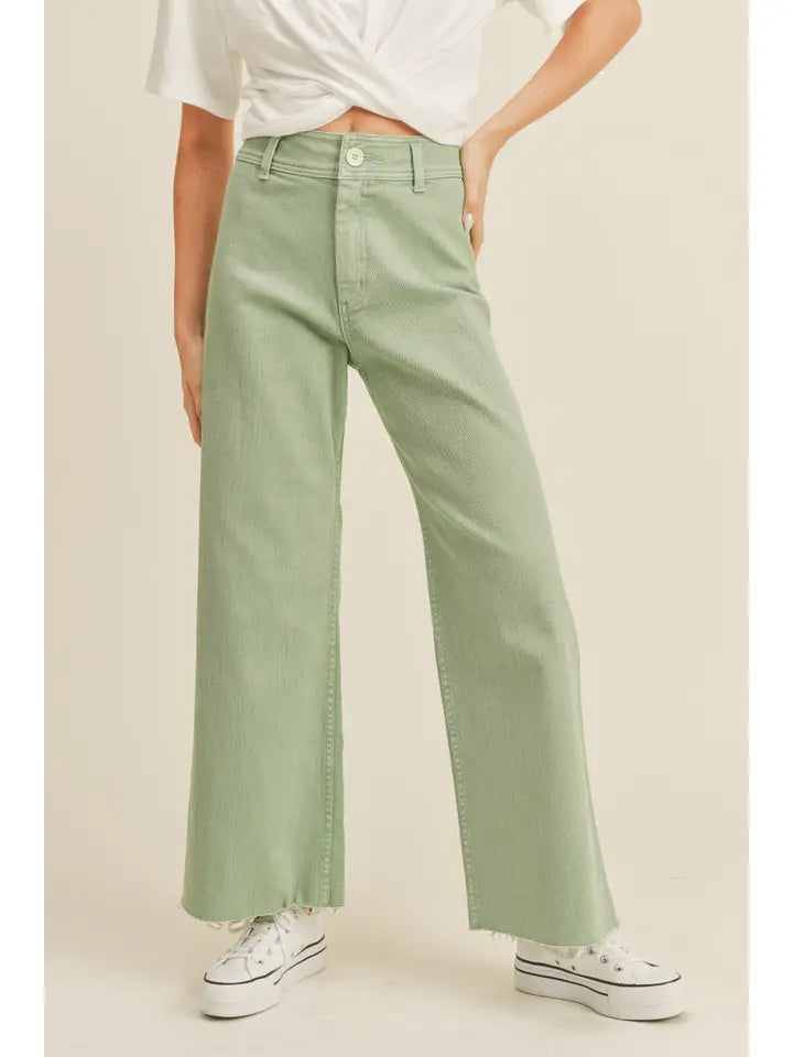 Miou Muse Matcha Straight Wide Leg Denim Pants
