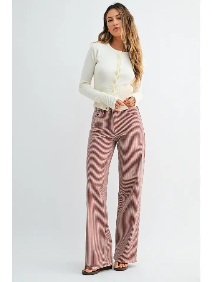 Just Black Denim Brown Stripe Relaxed Wide Leg Jeans