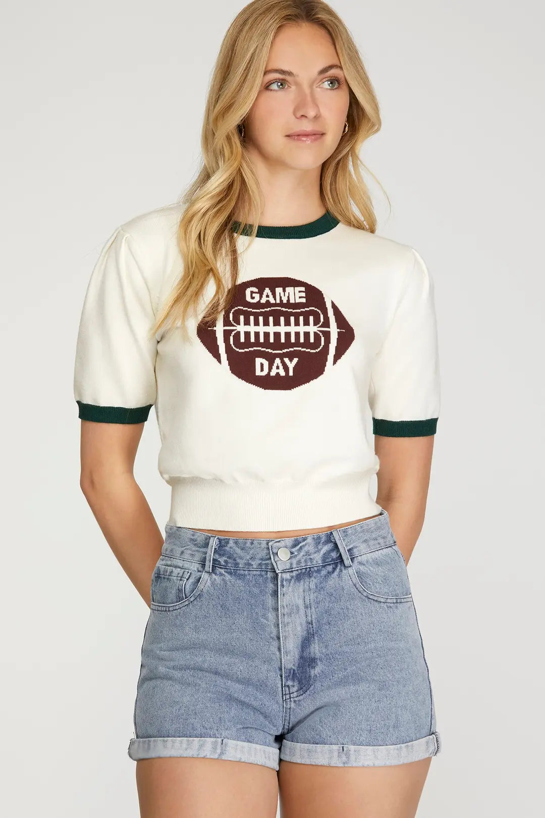 She + Sky Green Game Day Sweater