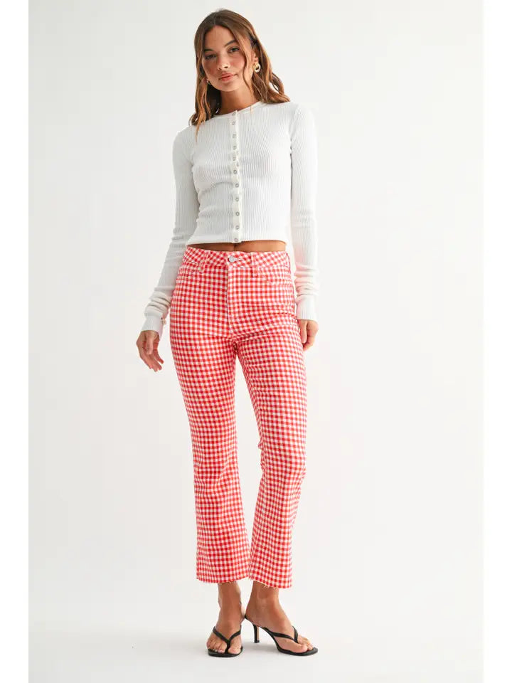 Just Black Denim Red Gingham Crop Flare