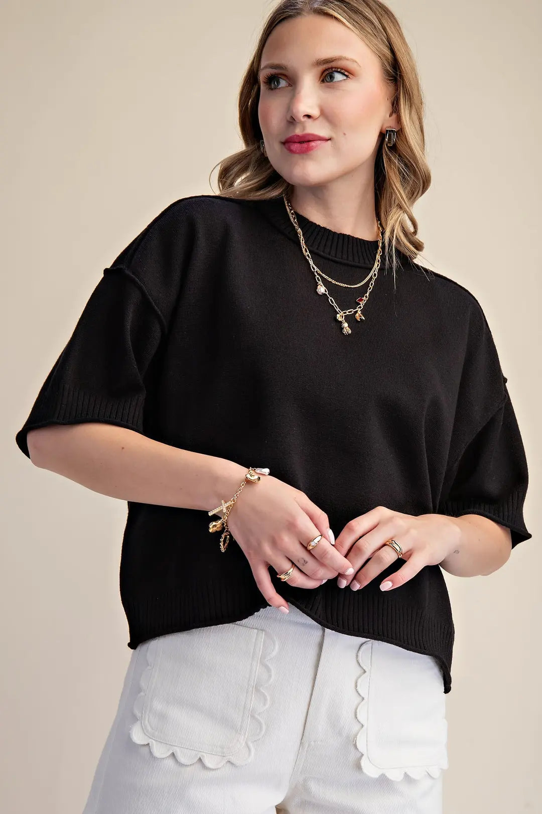 Glam Black Crew Neck Sweater