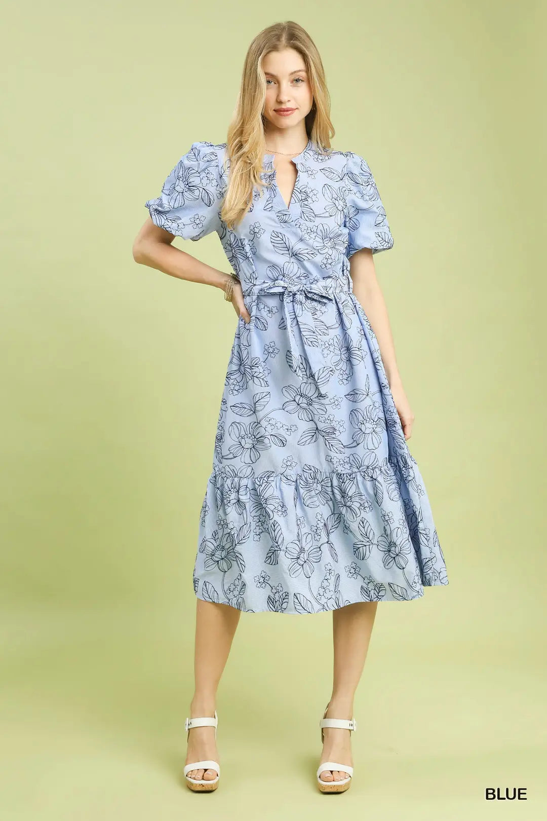 Umgee Blue Belted Midi Dress