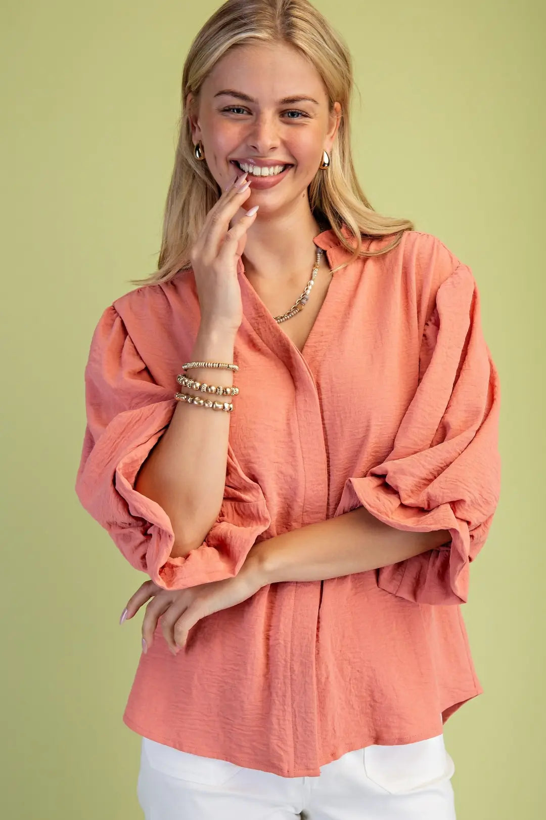 Gigio Salmon Balloon Sleeve Top
