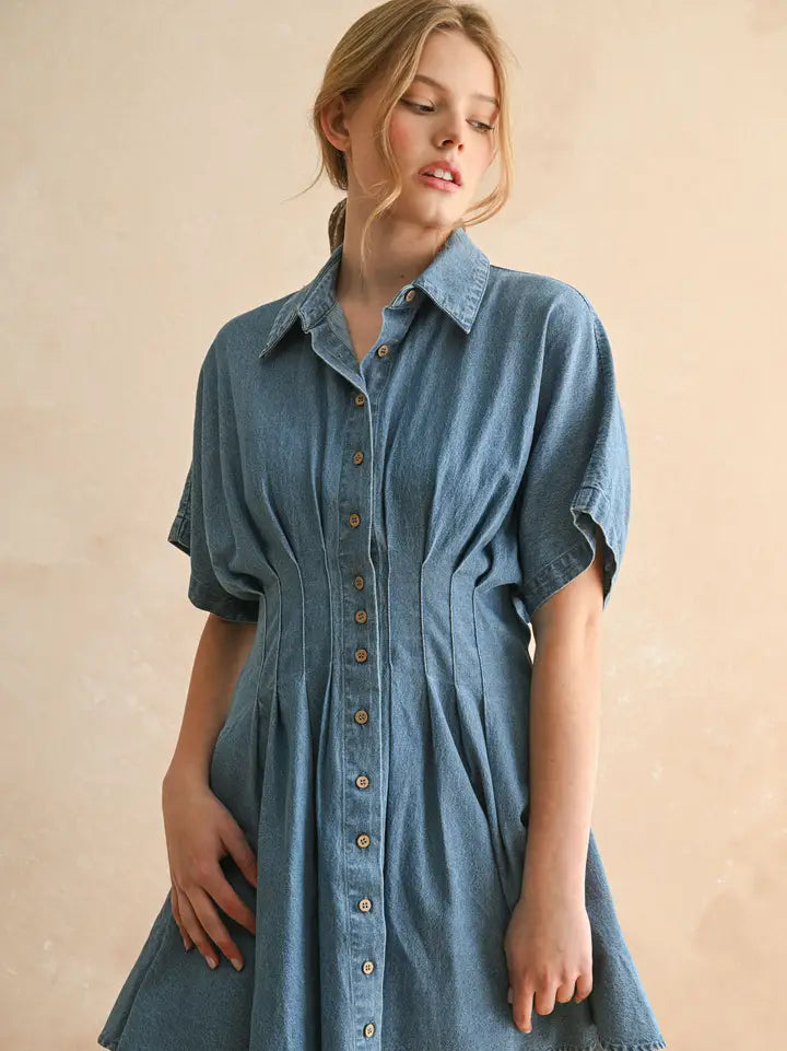 Miou Muse Denim Pleated Dress