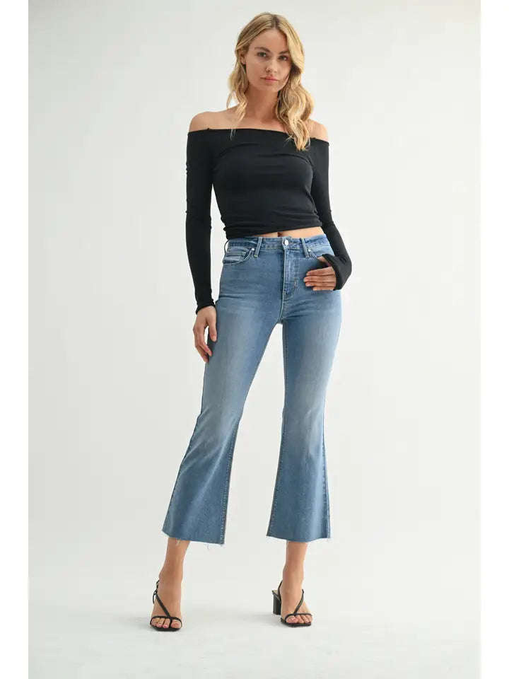 Just Black Denim Cropped Flare Jeans