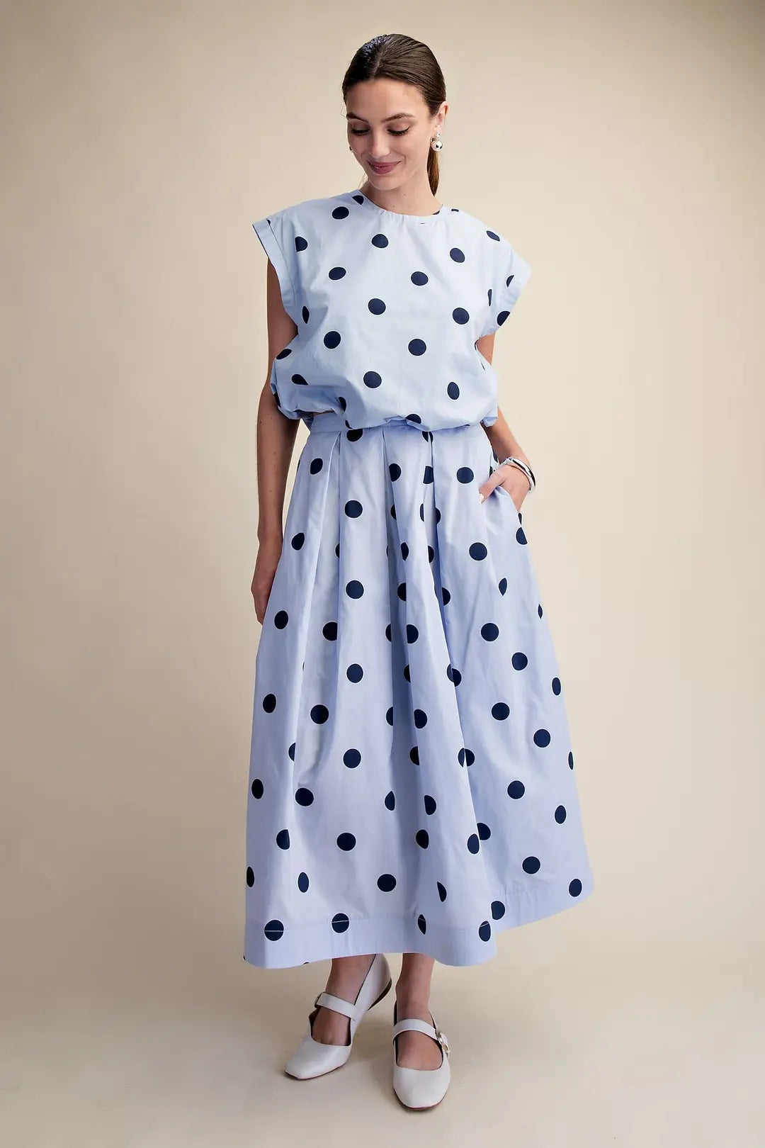 Glam Blue Polka Dot Bubble Top and Skirt Set
