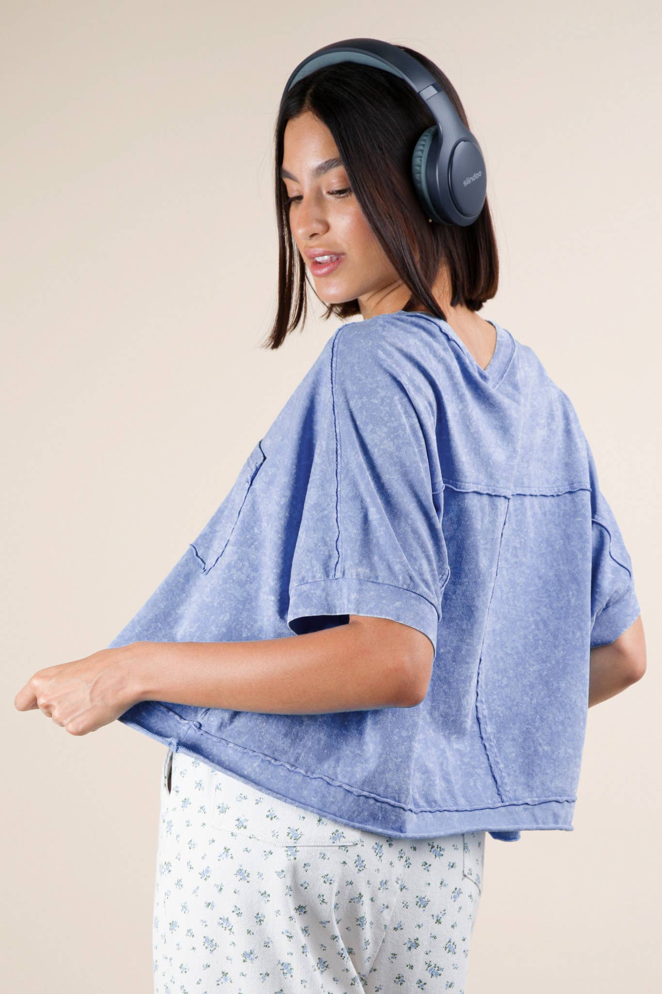 Mineral Washed Oversized Crop Comfy Knit Top Pink