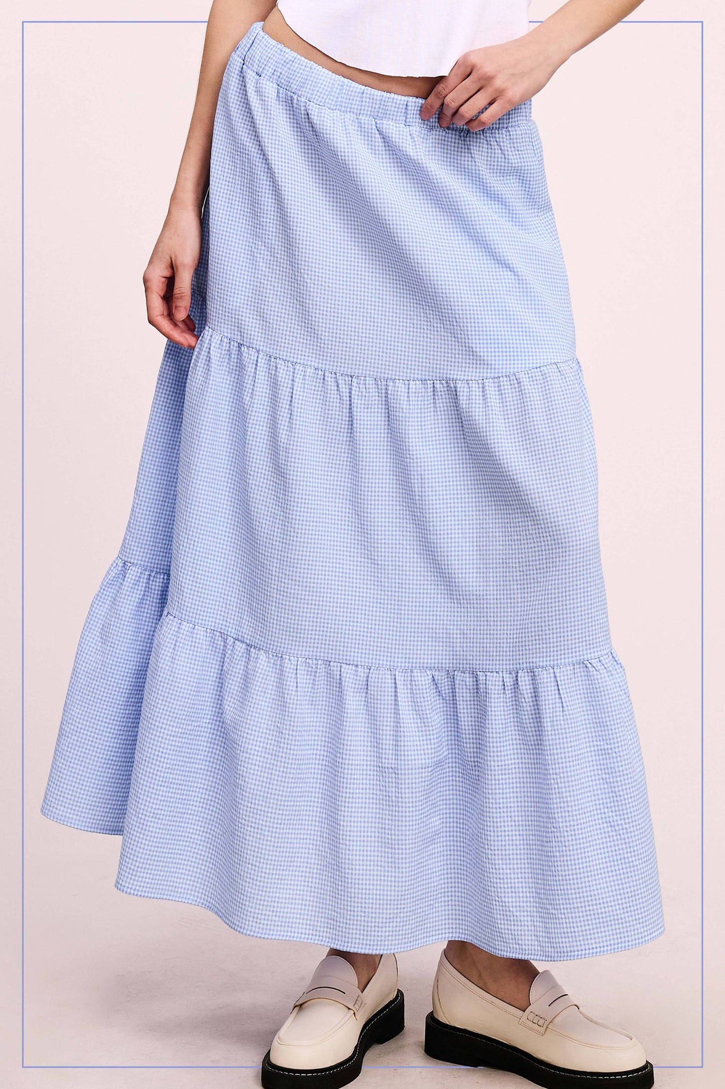 La Miel Gingham Tiered Maxi Skirt With Side Pockets