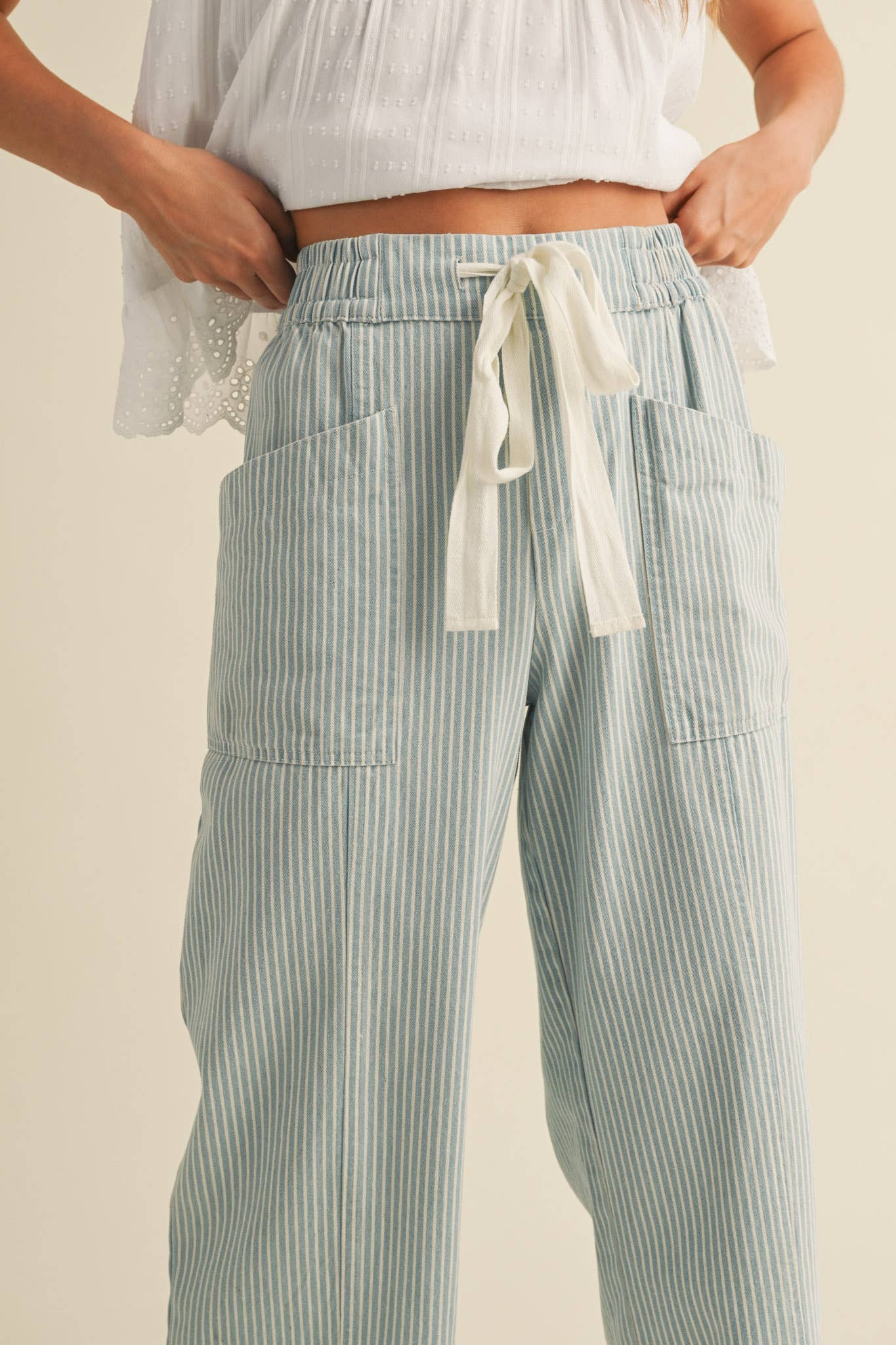STRIPED WIDE LEG CROPPED PANTS MP3936