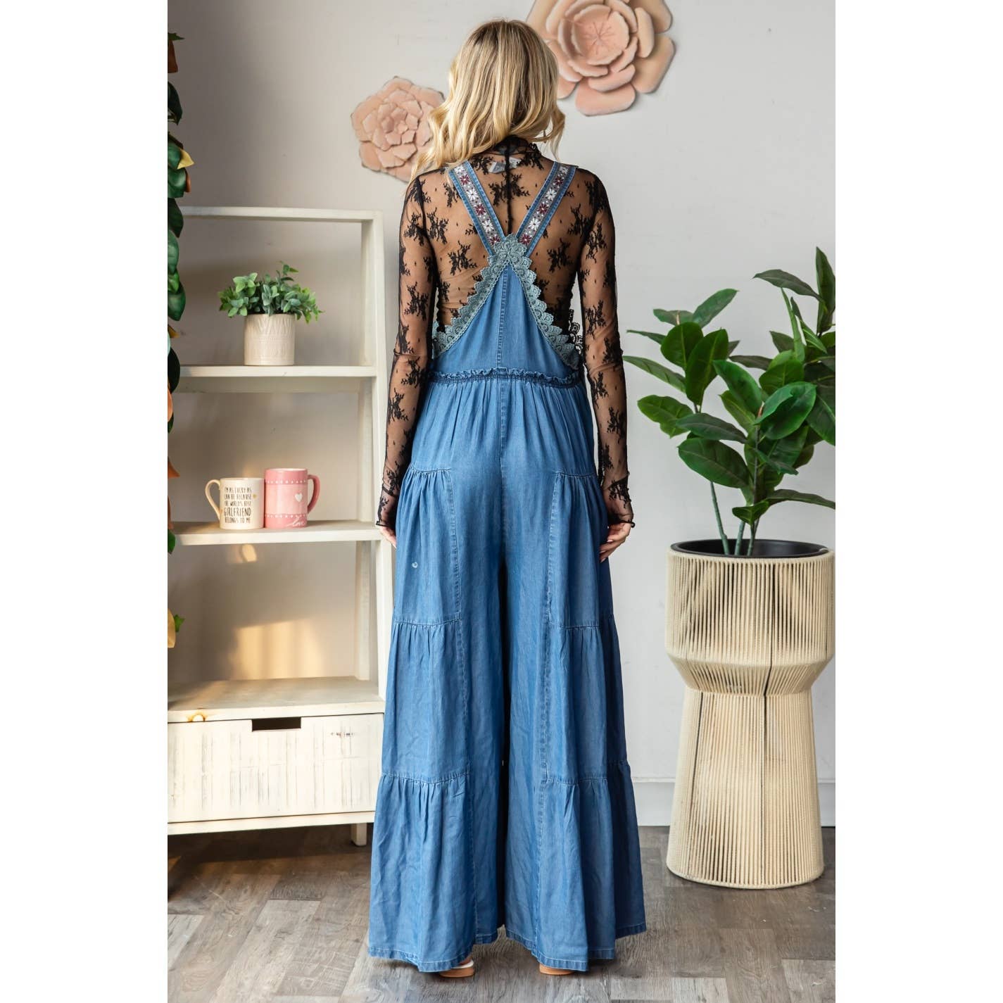 Embroidered Tencel Strap Flowy Jumpsuit