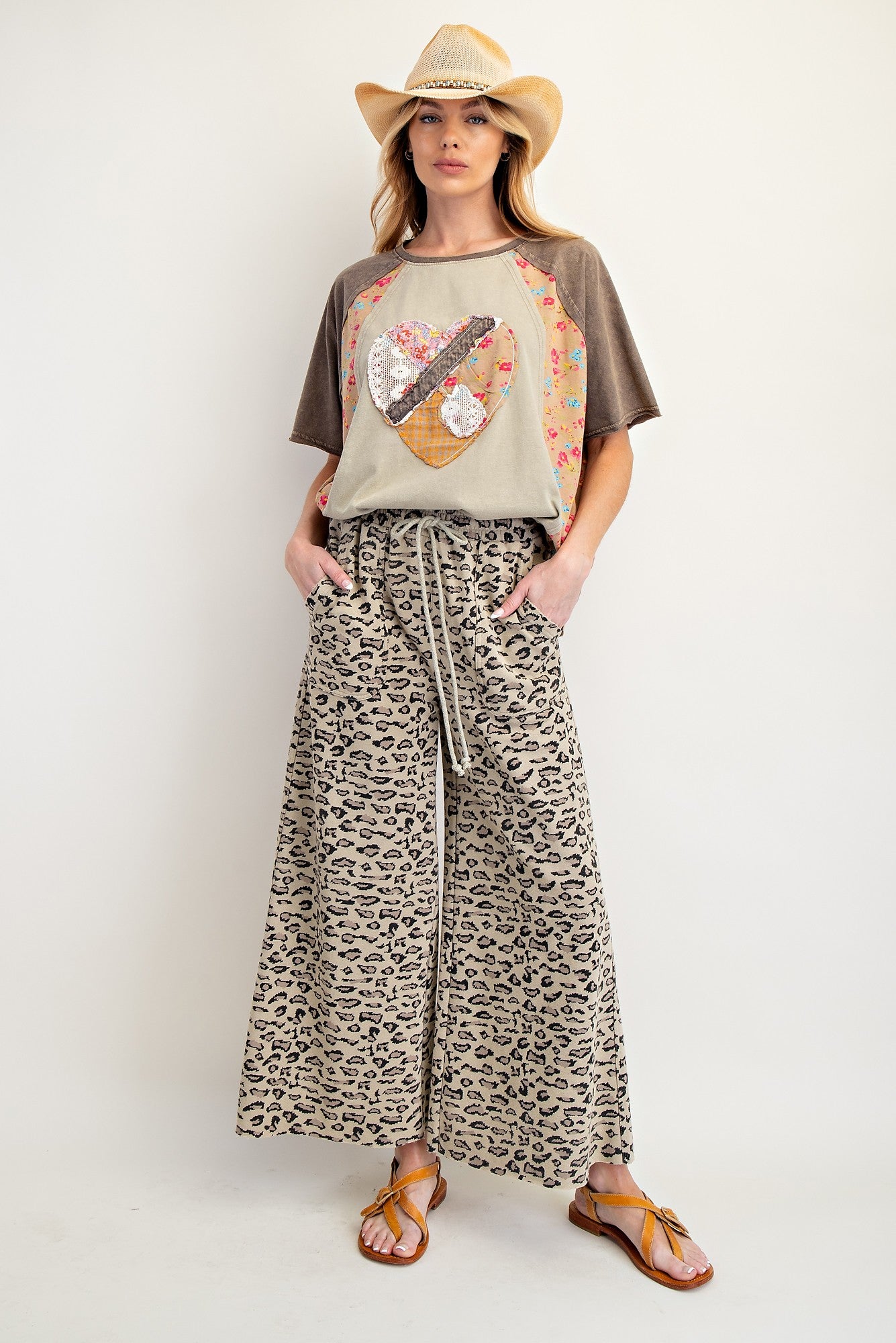 Easel Leopard Raw Hem Pants