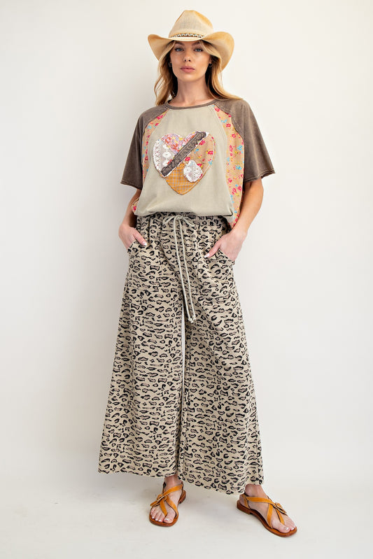 Easel Leopard Raw Hem Pants