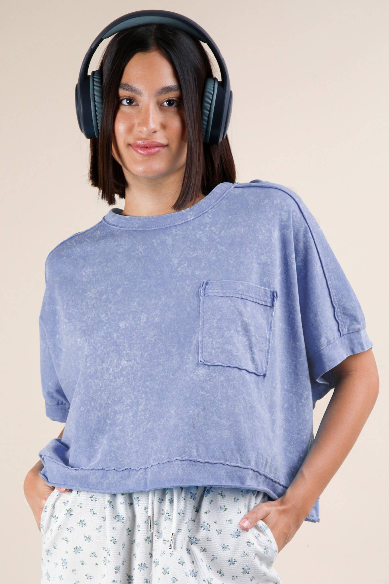 Mineral Washed Oversized Crop Comfy Knit Top Pink