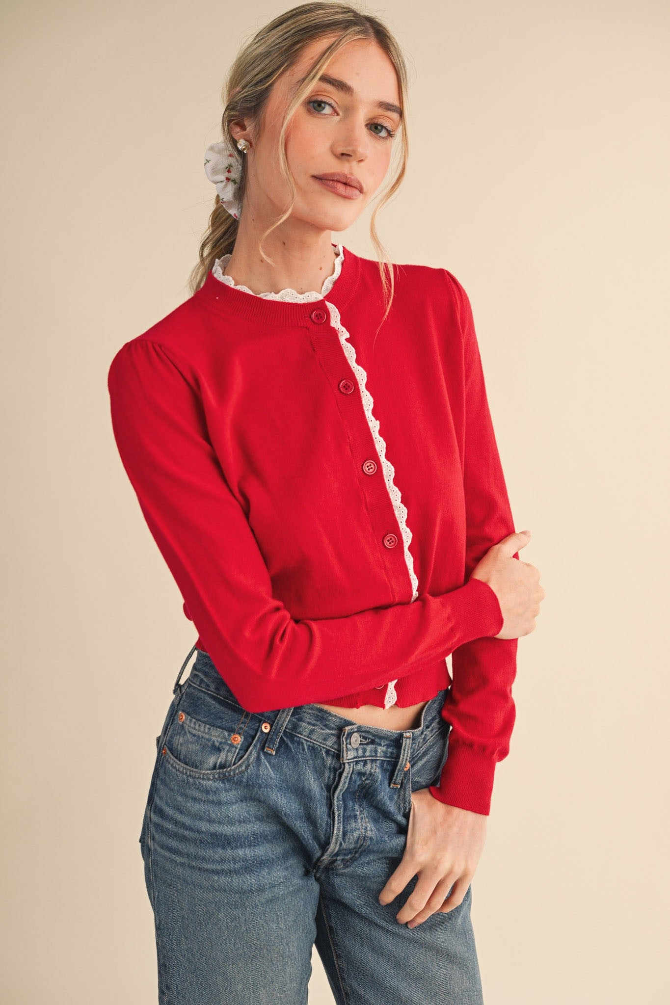 &Merci Red Lace Cardigan