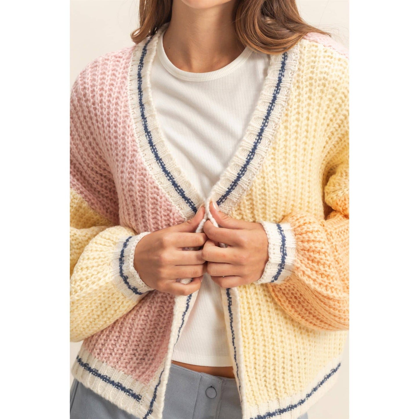 Oversized Color Block Cardigan