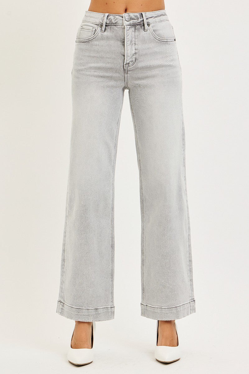 Risen Light Grey High Rise Ankle Wide Jeans (PSA21585)