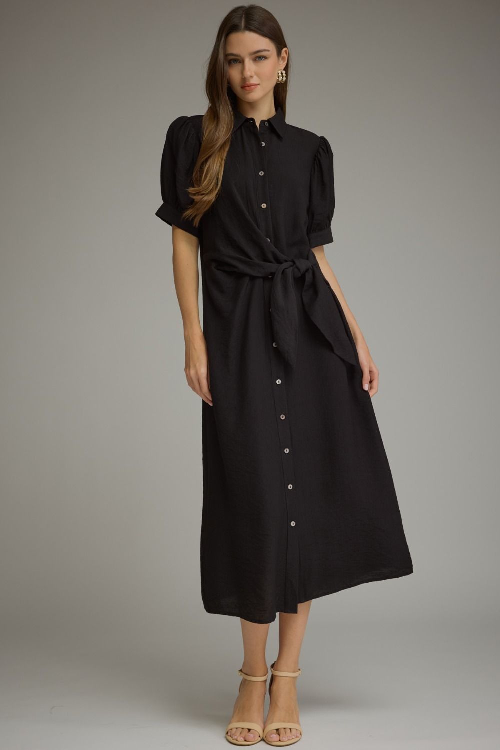 Entro Black Tie Waist Midi Dress (D32940)