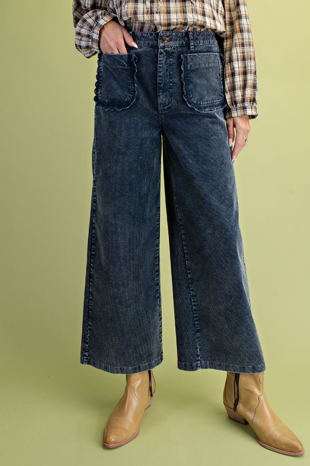 Easel Classic Blue Washed Corduroy Pants (SB600089)