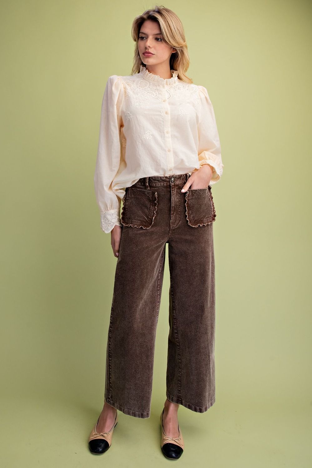 Easel Cantaloupe Embroidery Top (ST100190)
