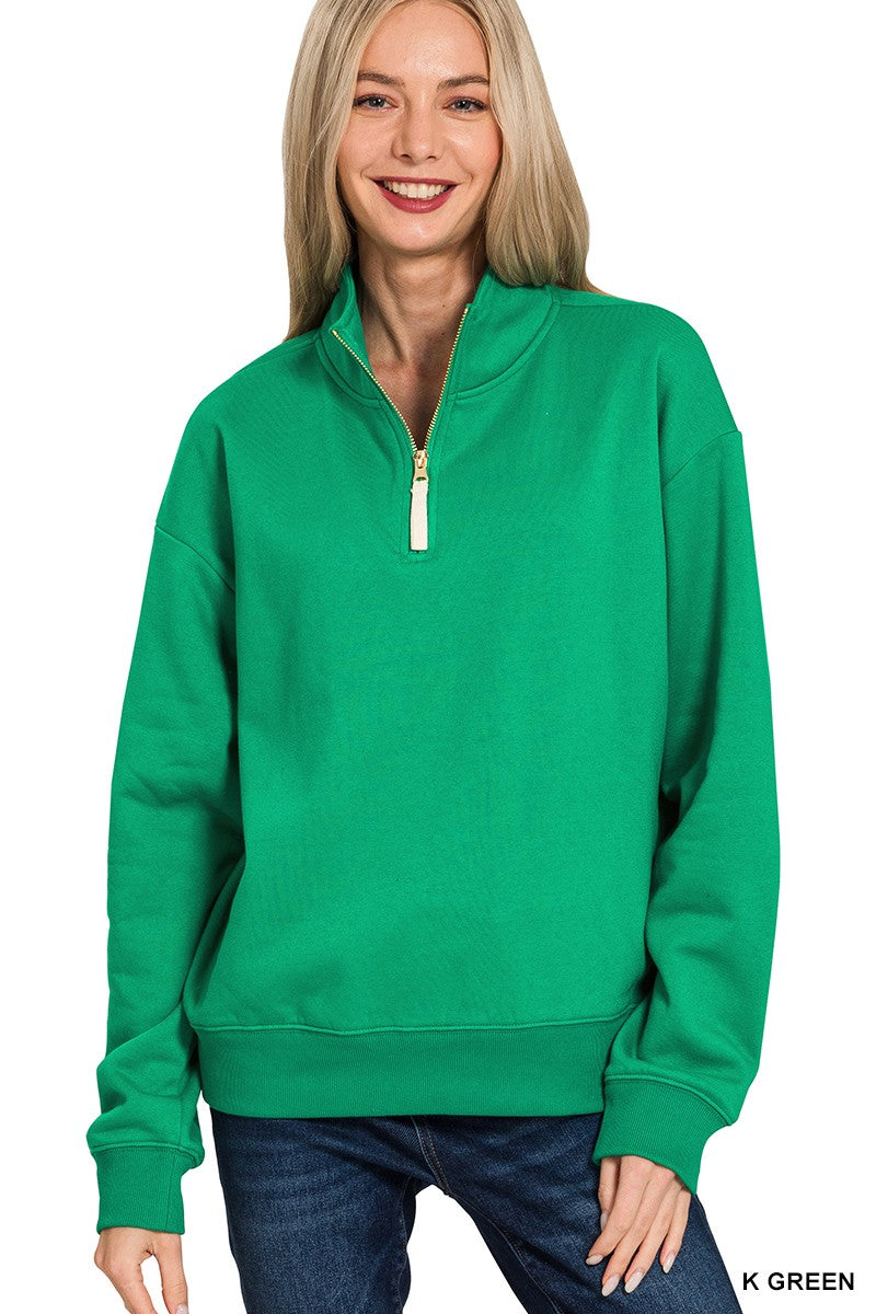 Zenana Kelly Green Fleece 1/2 Sweatshirt (OT-4357D4)
