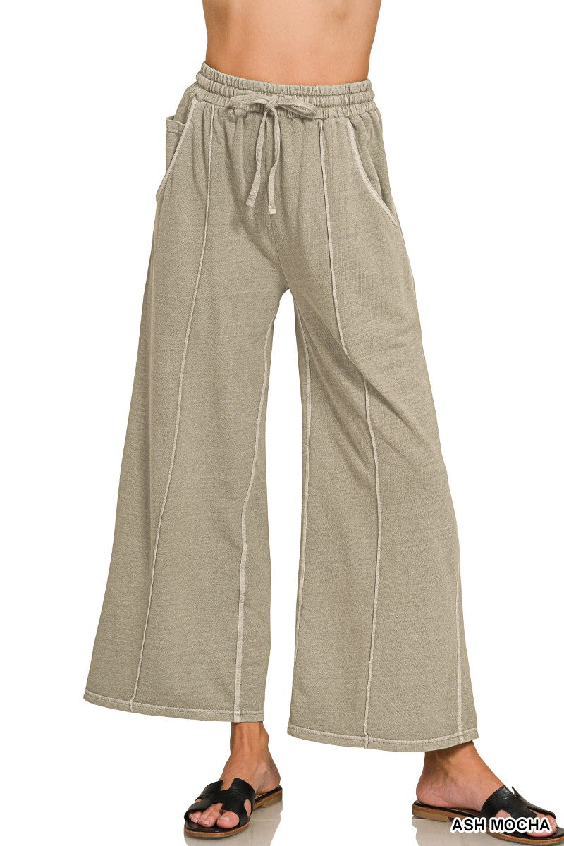 Zenana Mocha Wide Leg Enzyme Wash Pants (TPW-5403Y)