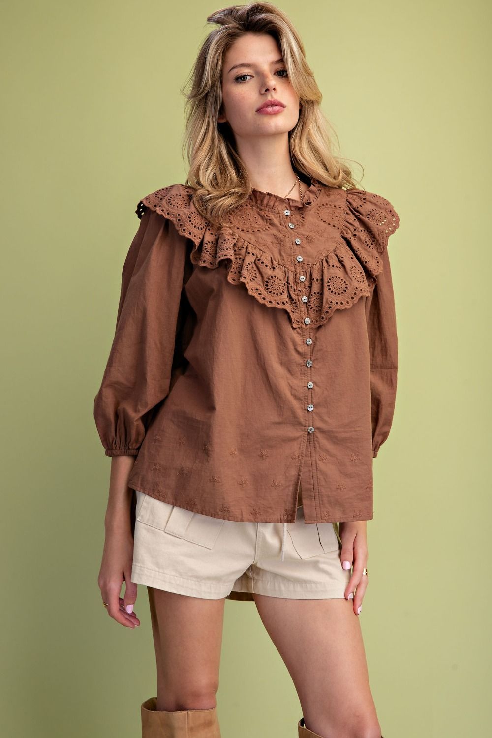 Easel Brown Crochet Lace Top (ST100180)