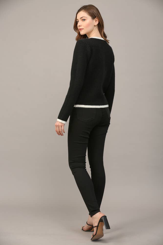 FRONT BUTTON CLOSURE COLORBLOCK SWEATER CARDIGAN FW15336