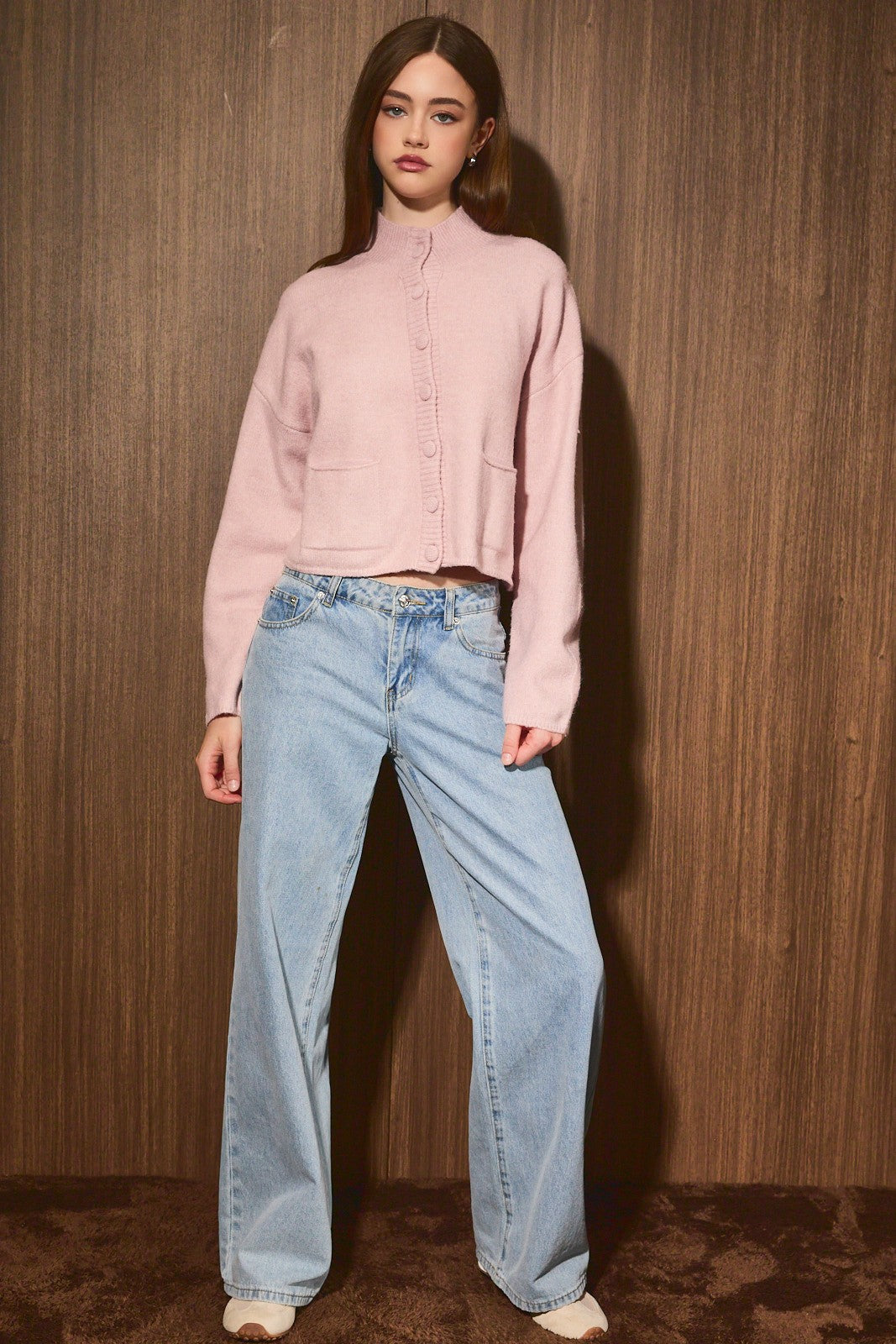 Le Lis Blush Mock Neck Cardigan (LWJ0152)