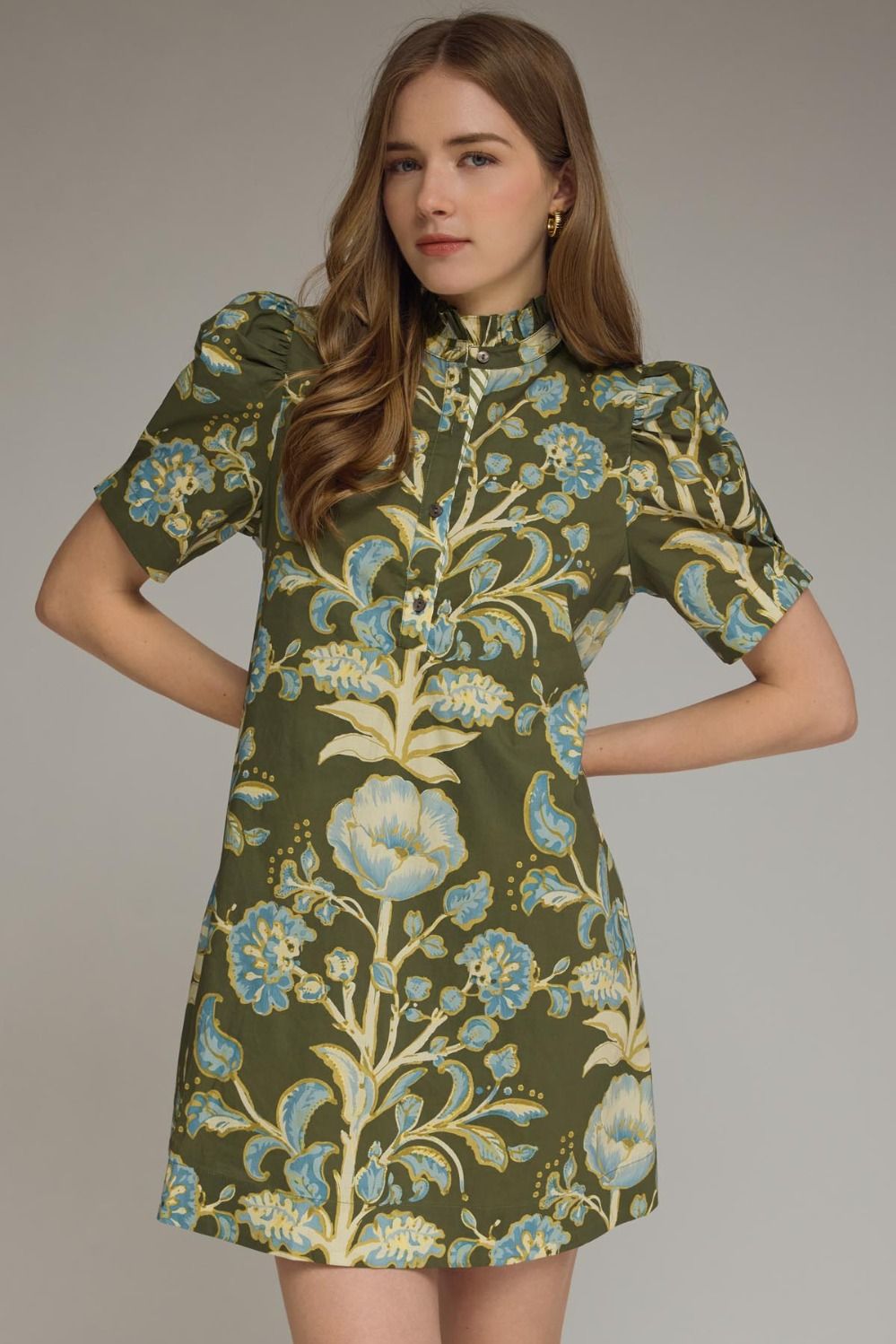 Entro Olive Floral Print Mini Dress (D32336)
