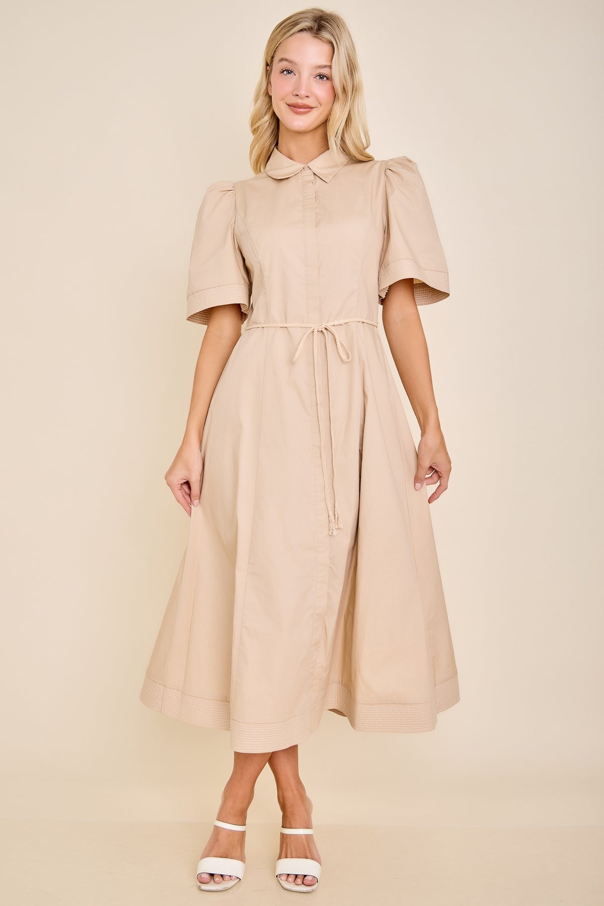 Mainstrip Taupe Bell Sleeve Midi Dress (MD53078)