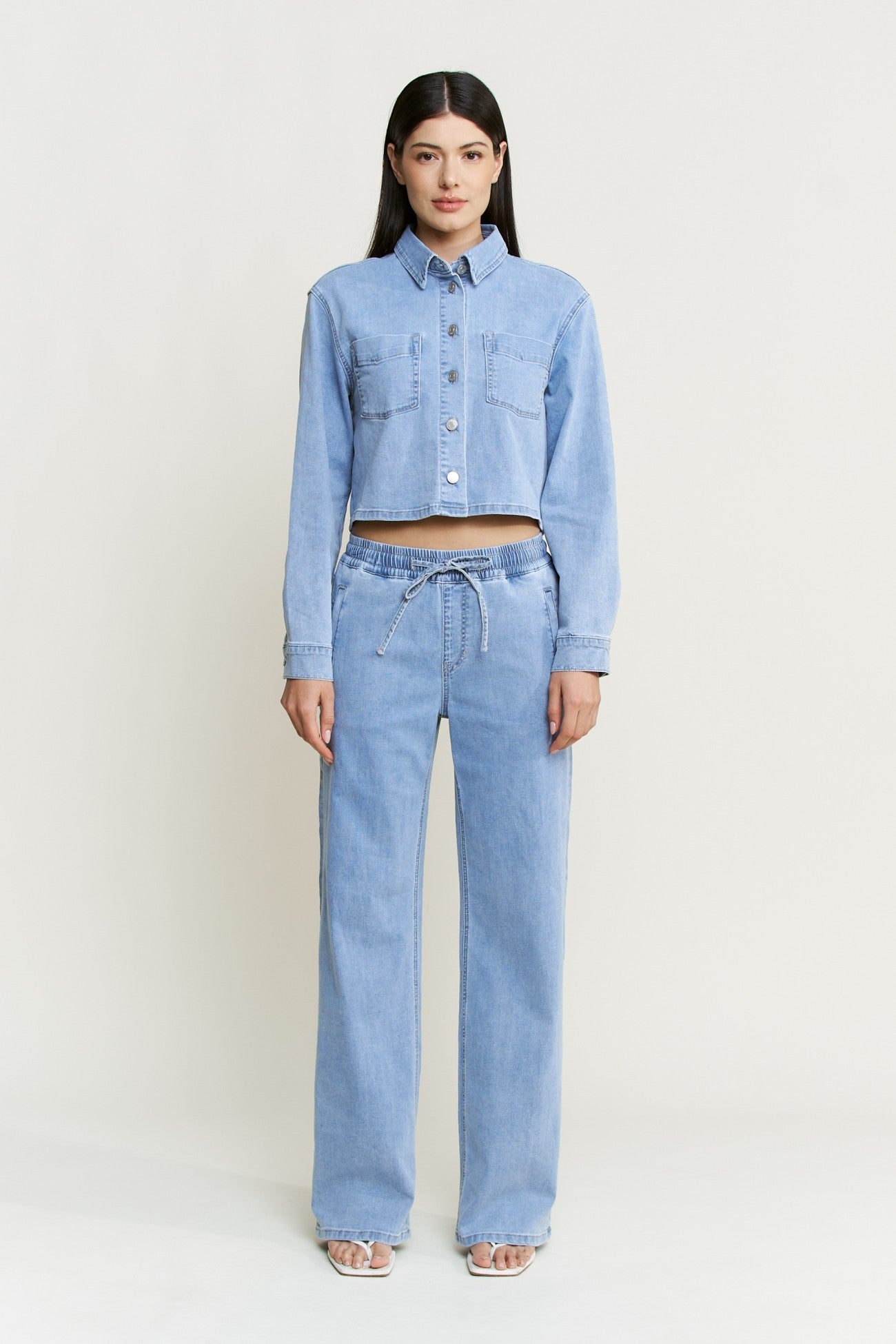 Mica Denim Ball Sky Cropped Denim Shirt (MDP-ST3451)
