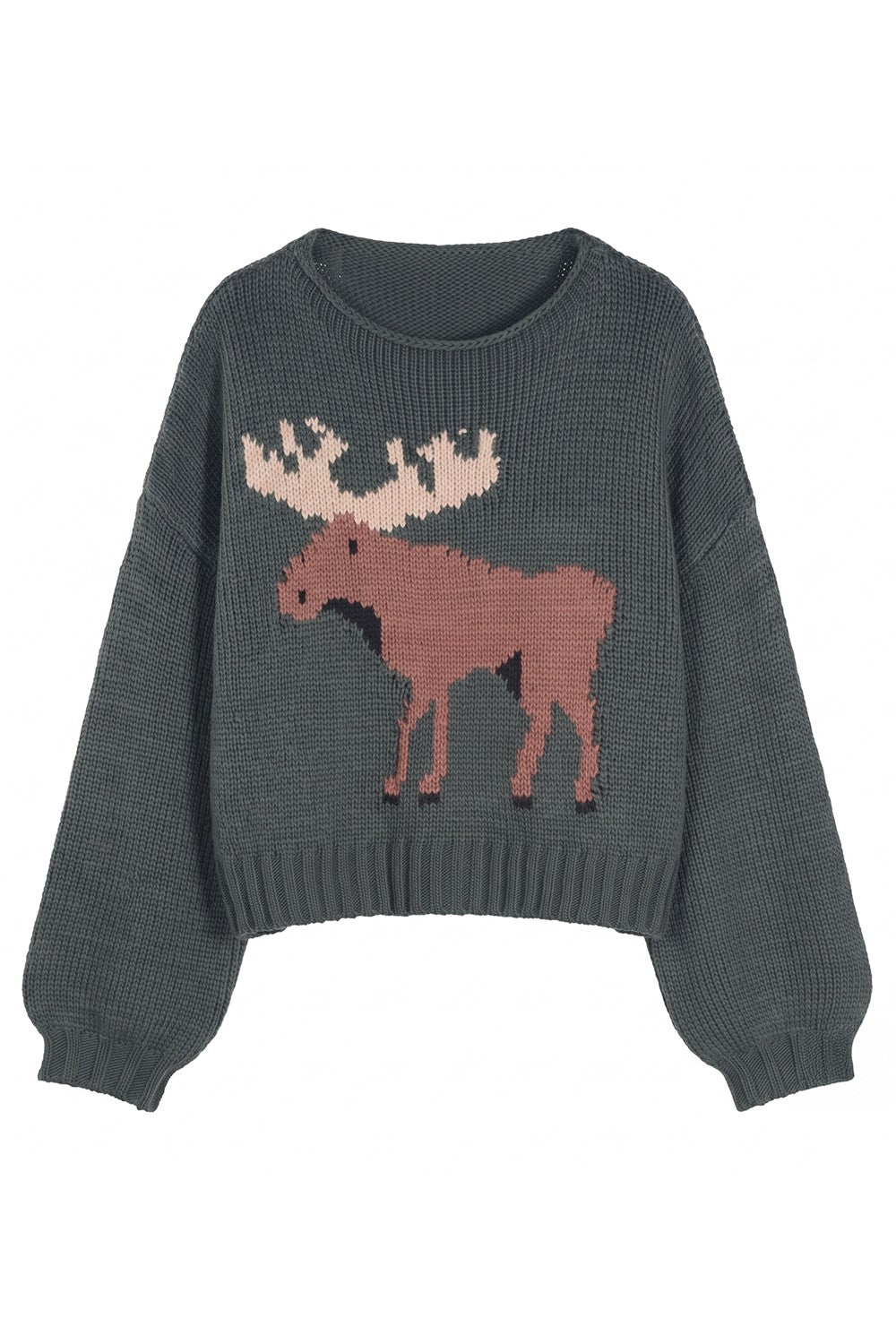 Bucketlist Green Moose Chunky Knit Sweater