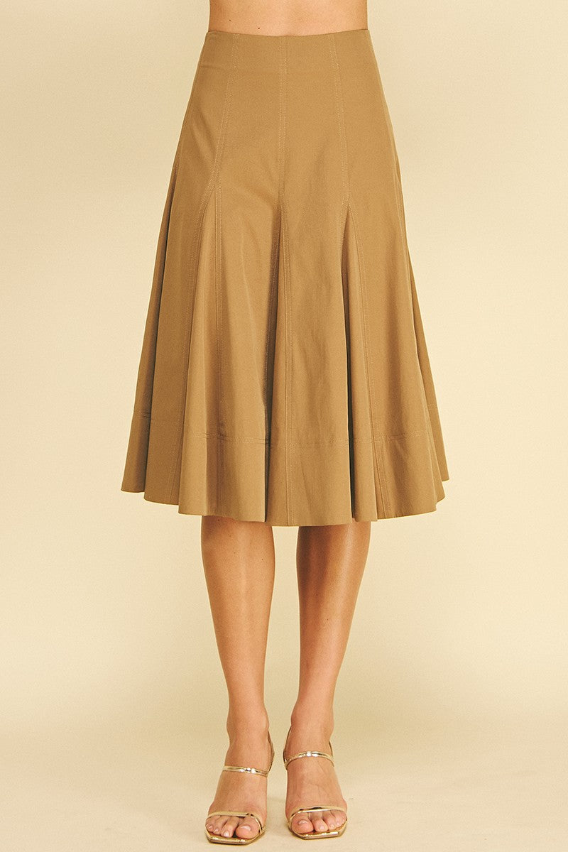 Pinch Camel Pleated A-line Midi Skirt (7415S)