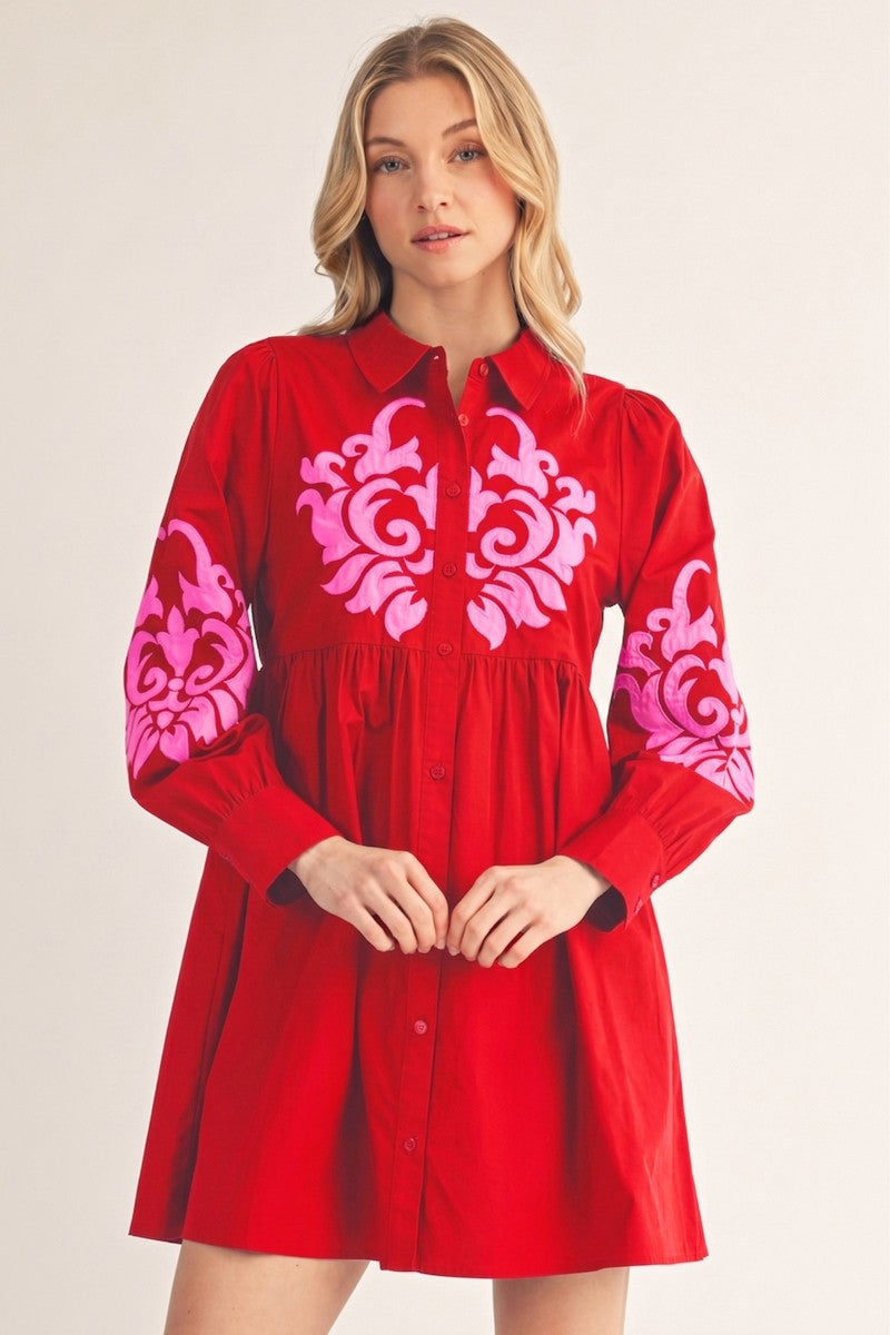 Jodifl Red/Pink Applique Accent Dress (G16116)