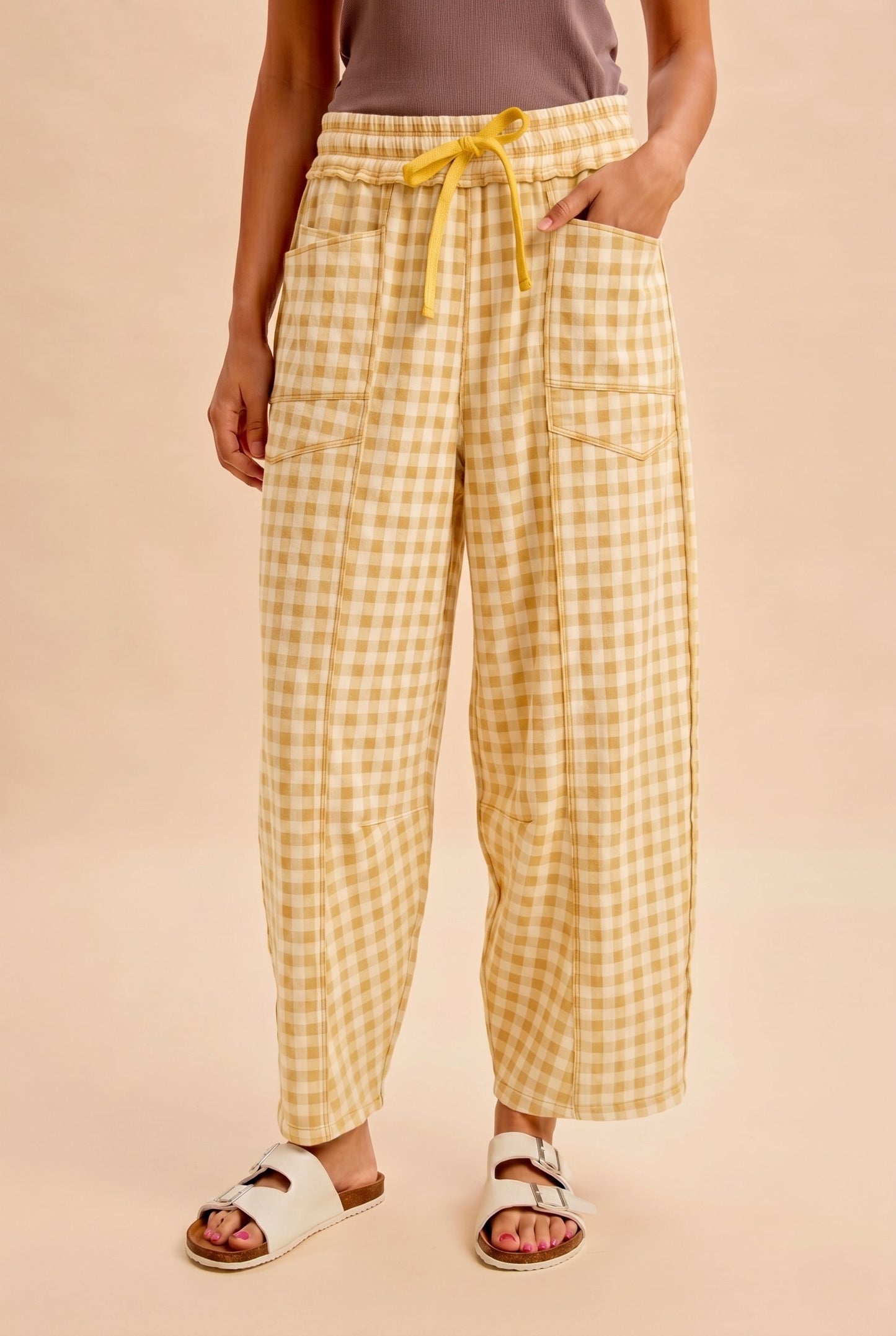 Anniewear Yellow Gingham Barrel Utility Pants