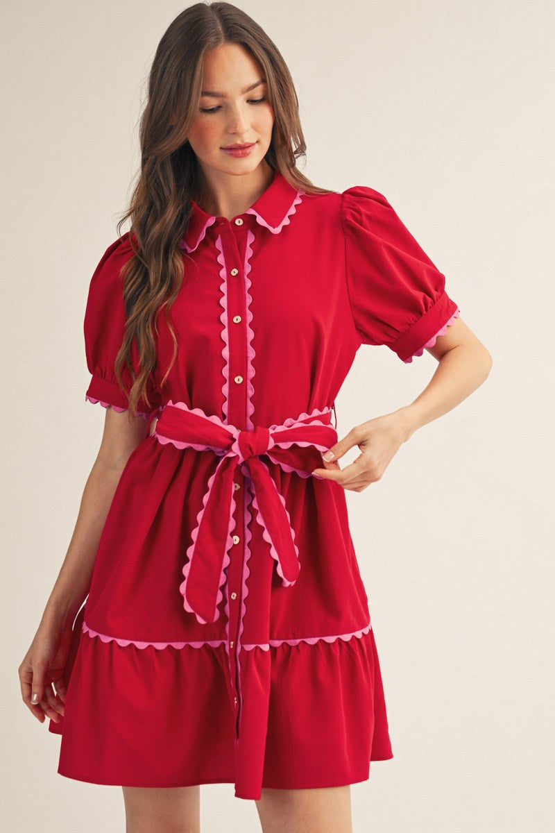 Jodifl Red Scallop Baby Doll Dress (B12722)