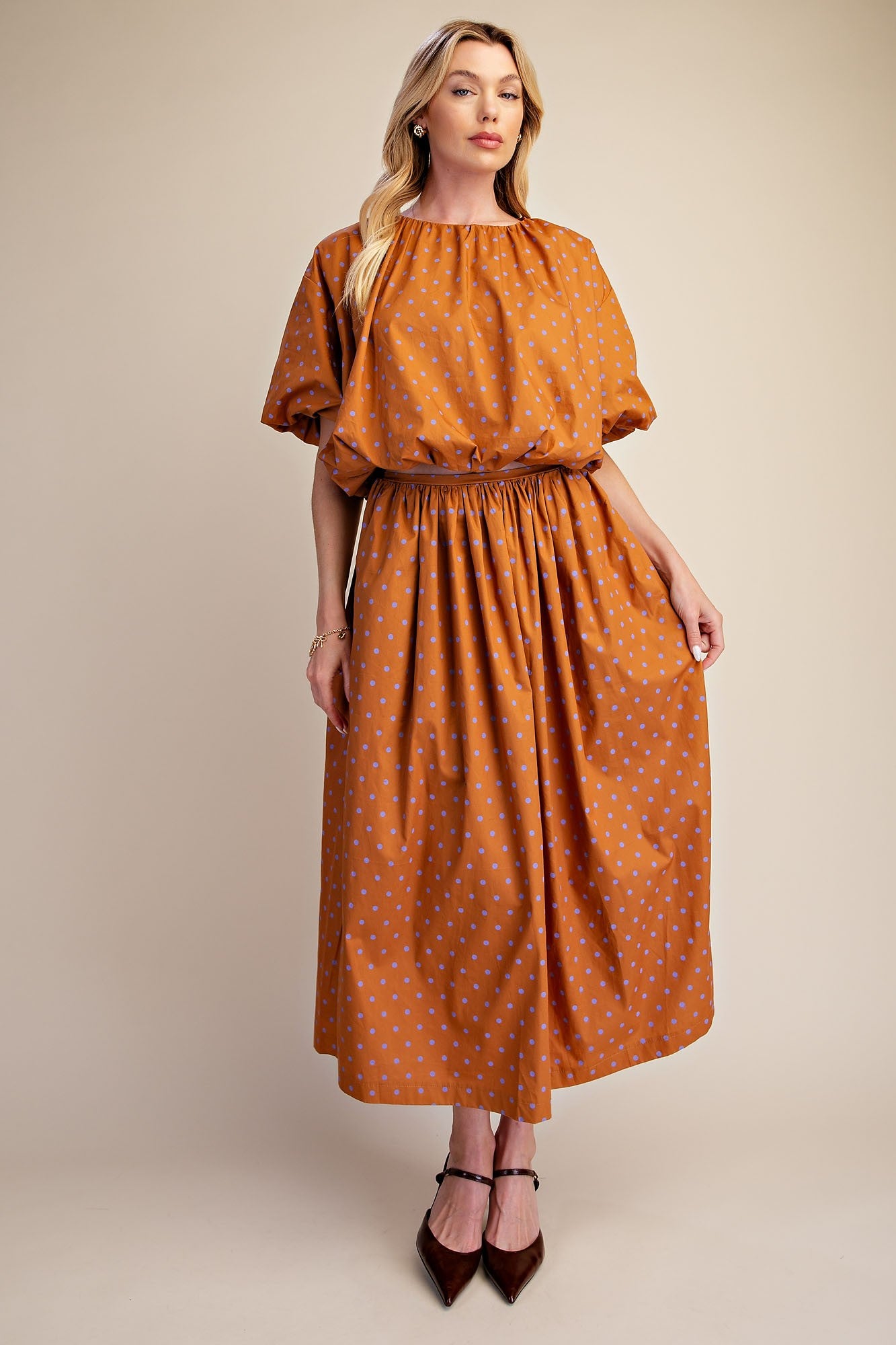 Glam Camel Polka Dot Bubble Top and Skirt Set (S8310 & T8309)