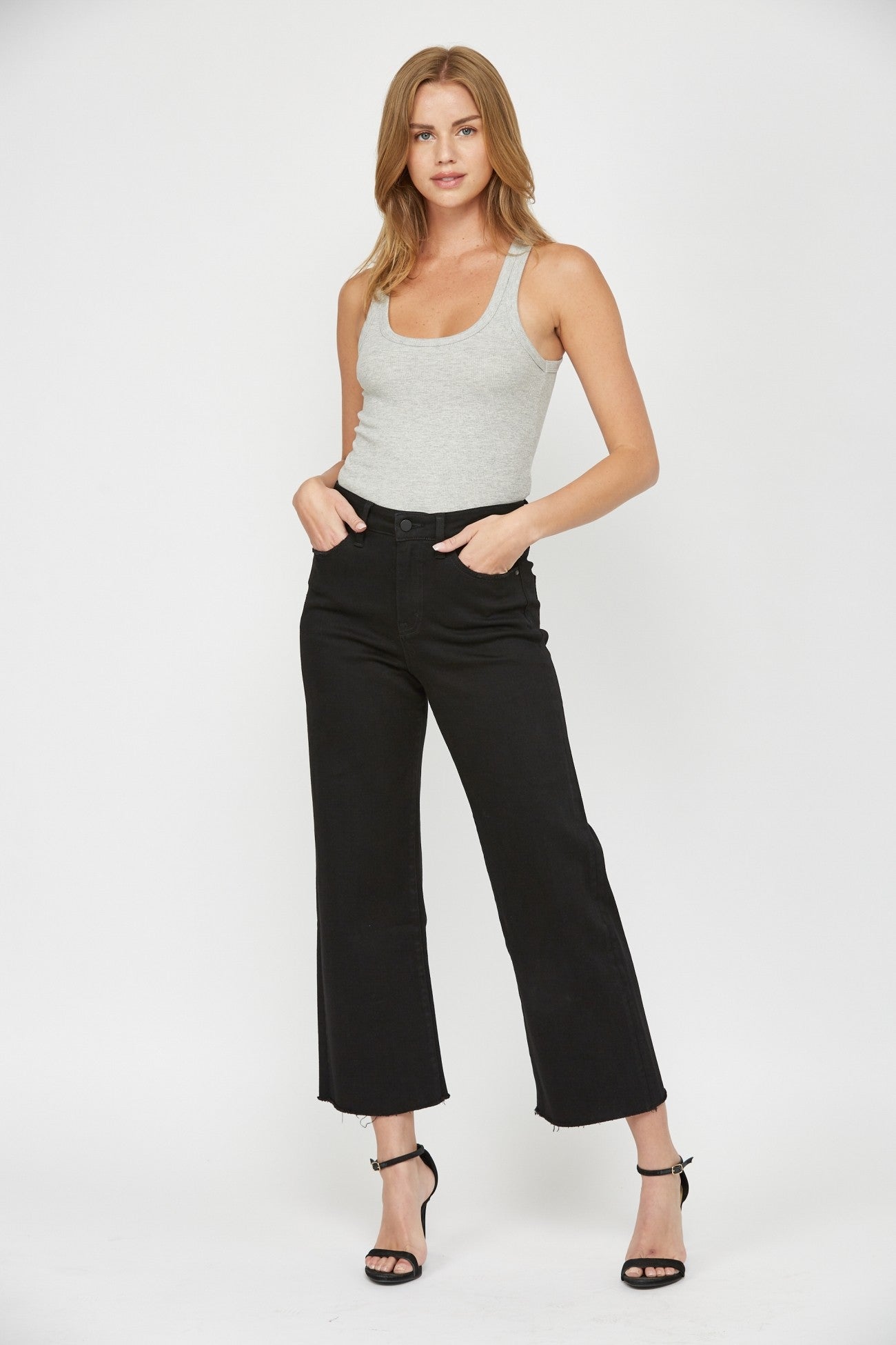 Mica Denim Black Beauty Wide Leg Crop Jeans (MDP-W019BK)