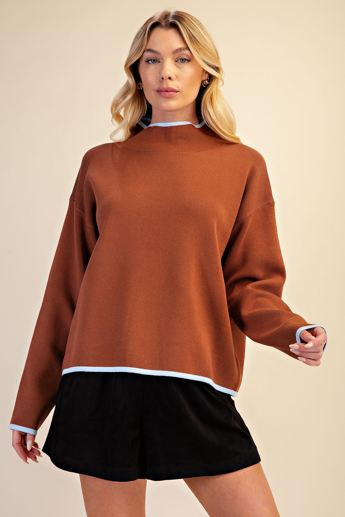 Glam Camel Mock Neck Sweater (SW8258)