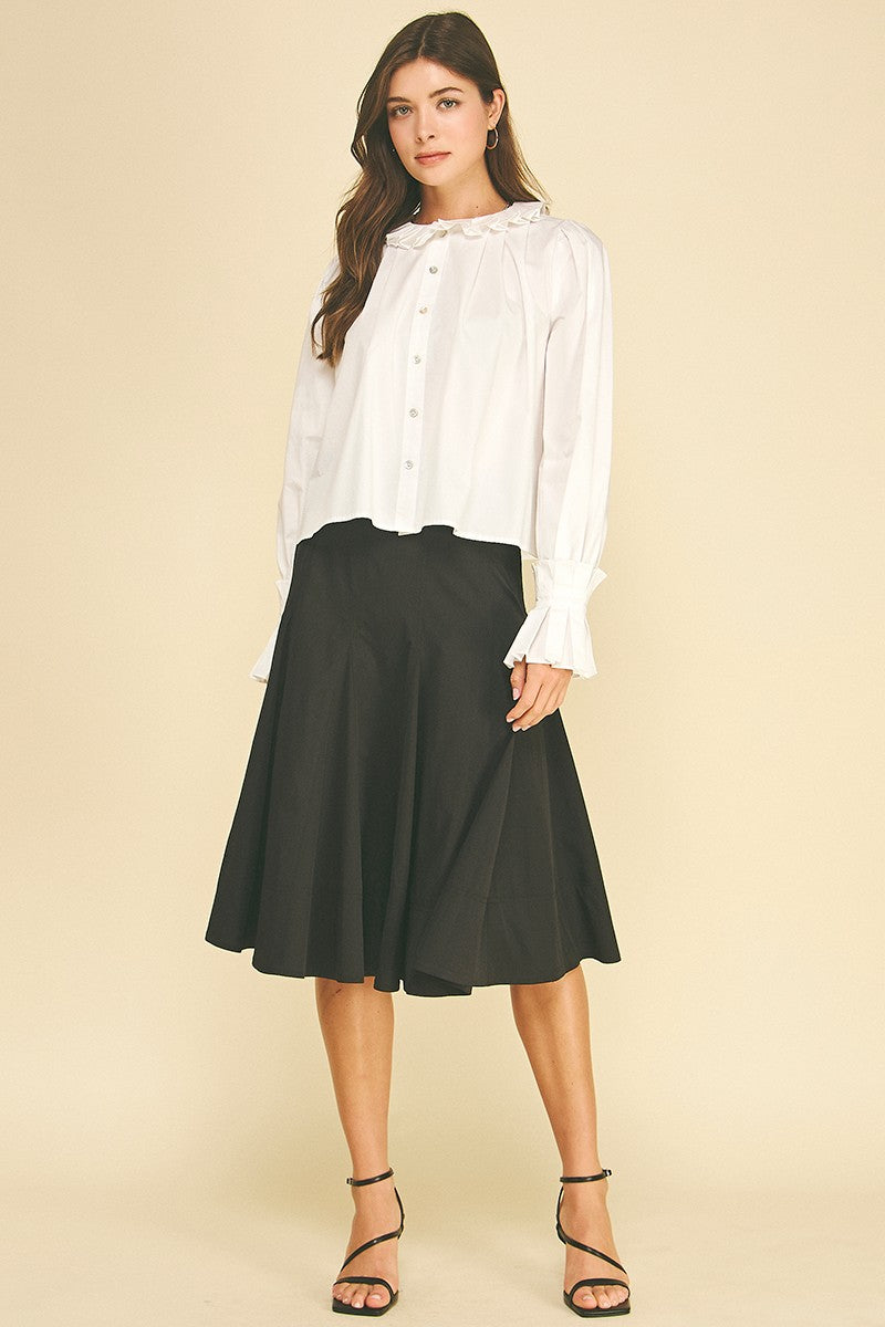 Pinch Black Pleated A-line Midi Skirt (7415S)