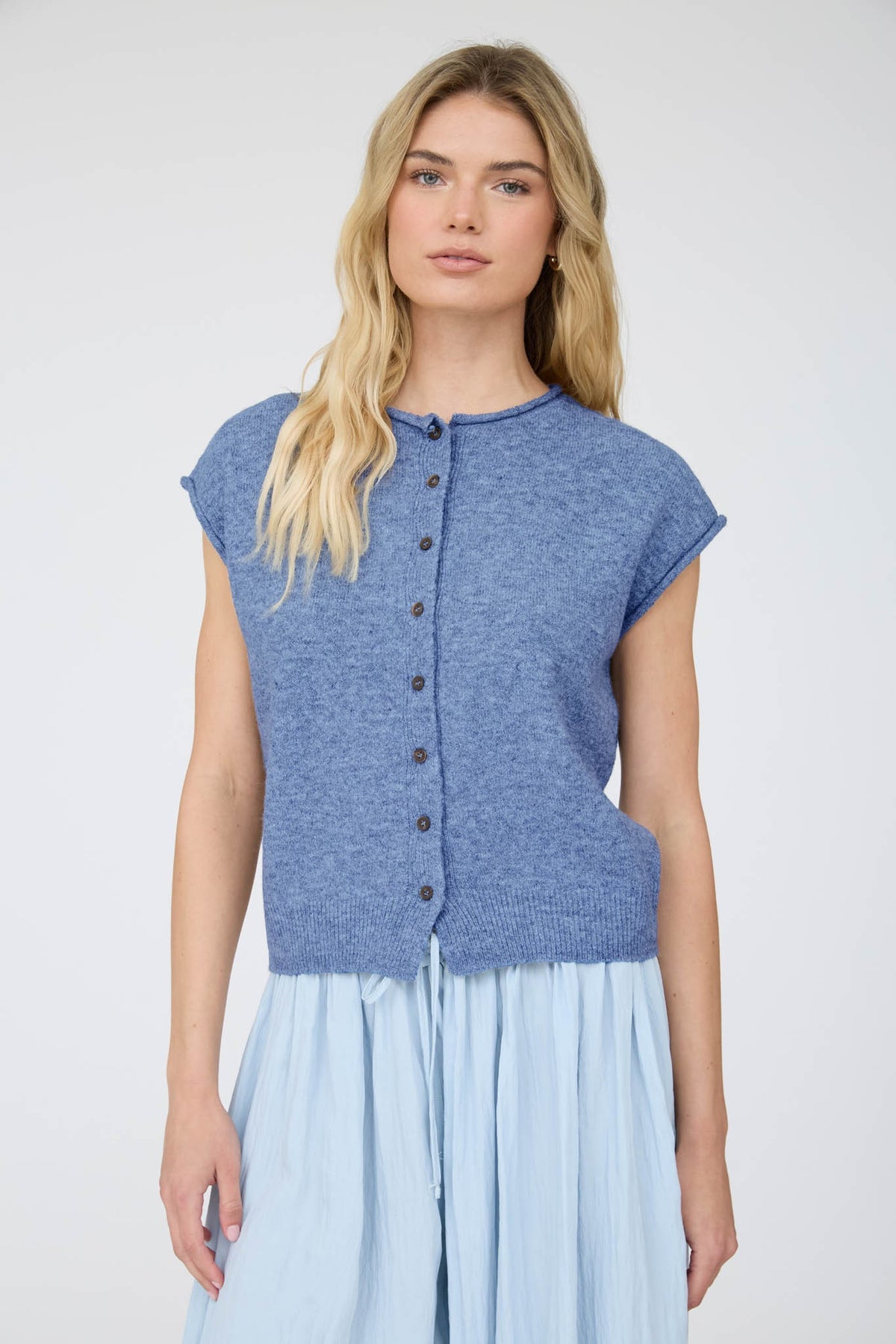 Blu Pepper Denim Blue Sleeveless Cardigan (J6SJ1007)