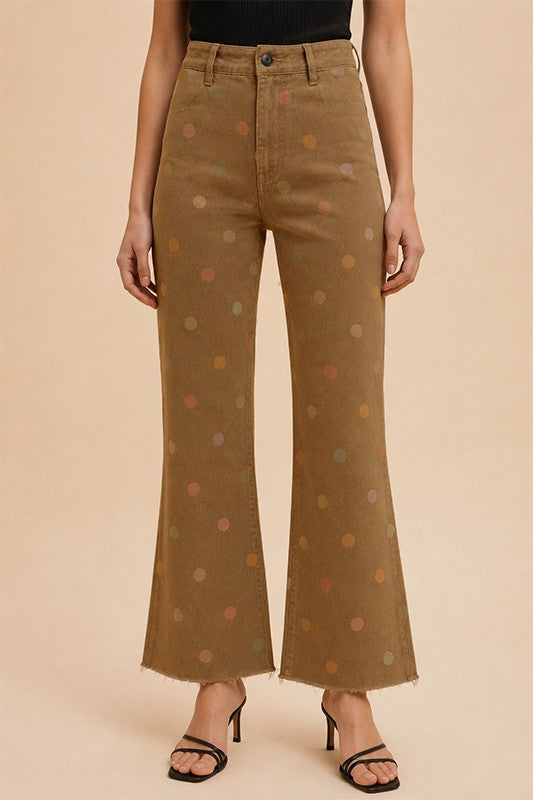 Anniewear Mocha Pastel Polkadot Wide Leg Jean (AP6002G)
